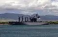 JS Towada leaving Pearl Harbor after a goodwill visit on 1 July 1990.