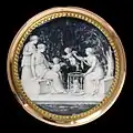 Snuff box made of gold-covered ivory behind glass (1789)
