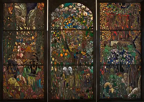 Stained glass triptych: El Gorg Blau (circa 1911). 222 × 294&nbsp;mm. Museu Nacional d'Art de Catalunya.