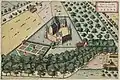 1631 depiction of the castle's western side in Flandria Illustrata, showing its original gatehouse.