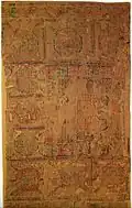 6th-8th century Coptic wall hanging or carpet, decorated with flowers, human faces and heraldic eagles