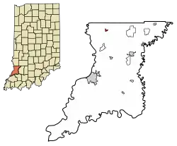 Location of Oaktown in Knox County, Indiana.