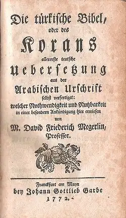Title page of the first German translation (1772) of the Quran