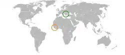Map indicating locations of Kosovo and Sierra Leone