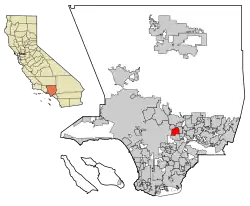 Location of Alhambra within Los Angeles County, California