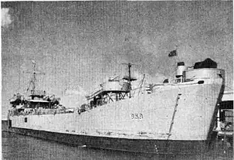 LST-859 moored pier side, date and place unknown