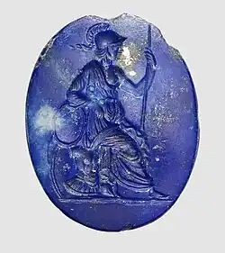 Greek or Roman ring stone; lapis lazuli; 2.1&nbsp;cm ×&nbsp;1.6&nbsp;cm ×&nbsp;0.3&nbsp;cm (0.83&nbsp;in ×&nbsp;0.63&nbsp;in ×&nbsp;0.12&nbsp;in); Metropolitan Museum of Art