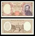 10,000&nbsp;lire – obverse and reverse – printed in 1962