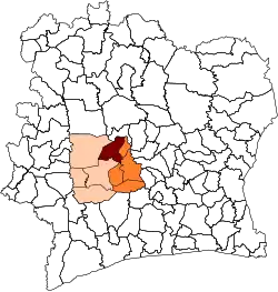 Location in Ivory Coast. Zuénoula Department has these boundaries since 2020.