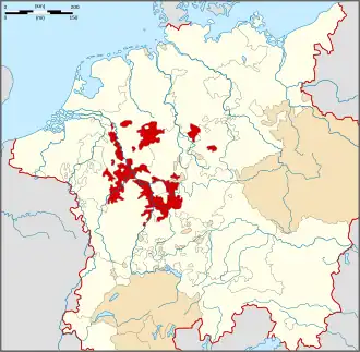 Map indicating the Electoral Rhenish Circle of the Holy Roman Empire
