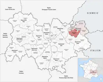 Location within the region Auvergne-Rhône-Alpes
