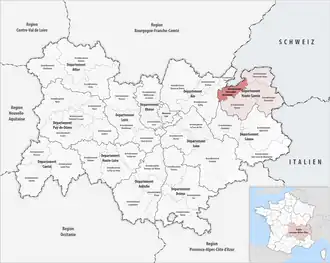 Location within the region Auvergne-Rhône-Alpes