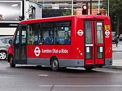 Rear of London Dial-a-Ride Bluebird Tucana