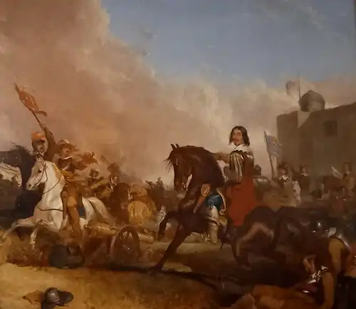 Lord Cappell fighting at the Siege of Colchester in 1648, by Abraham Cooper (1787–1868).