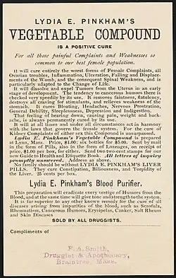 Claims for the Vegetable Compound, from a 19th-century American trade card