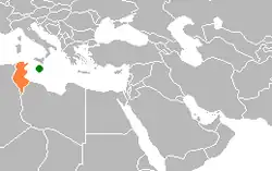 Map indicating locations of Malta and Tunisia