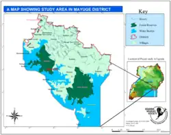 Map showing the location of Bukaleba forest reserve in Mayuge district.