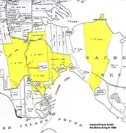 Map of shelter island in 1906, lands owned by Francis Smith