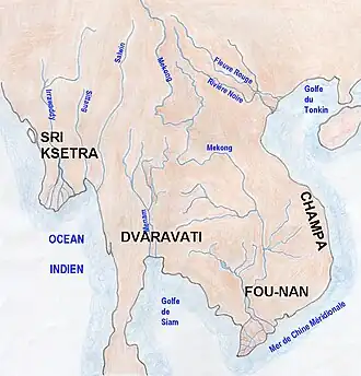 Map of Indianized kingdoms of Indochina (1st to 9th centuries CE)