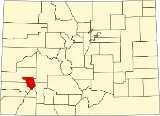 State map highlighting Ouray County