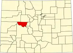 Map of Colorado highlighting Pitkin County