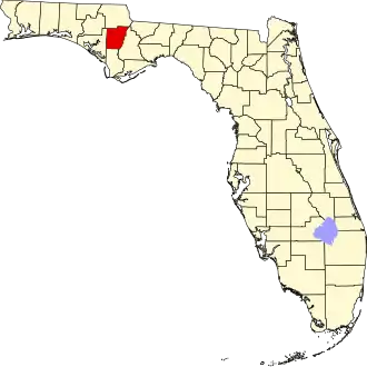 Map of Florida highlighting Calhoun County