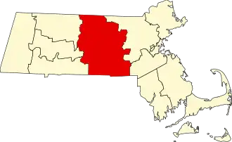 Map of Massachusetts highlighting Worcester County