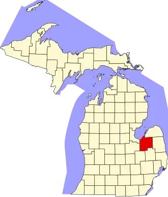 Map of Michigan highlighting Tuscola County