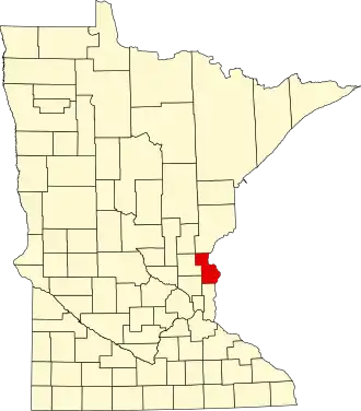 Map of Minnesota highlighting Chisago County