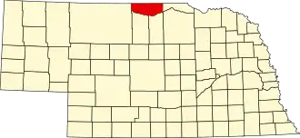 Map of Nebraska highlighting Keya Paha County