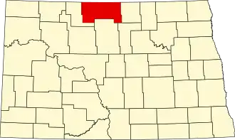 Map of North Dakota highlighting Bottineau County