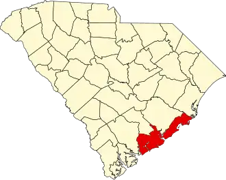 Map of South Carolina highlighting Charleston County