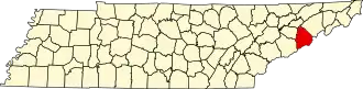 State map highlighting Cocke County