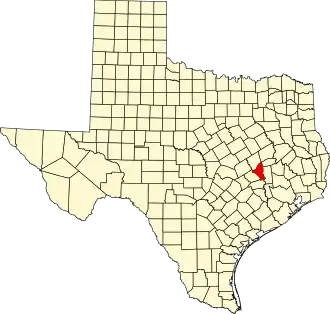 Map of Texas highlighting Brazos County