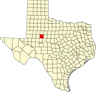 Map of Texas highlighting Mitchell County