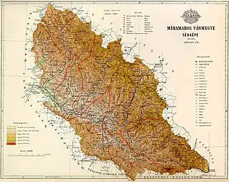 Map of Máramaros county in the Kingdom of Hungary (1891)