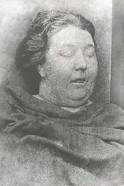 Mortuary photograph of Tabram: a well-fed middle-aged woman