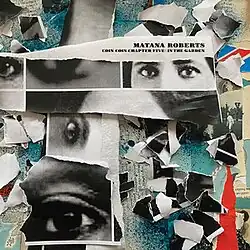 A collage of black-and-white photos of human eyes, all torn and jagged at the edges.
