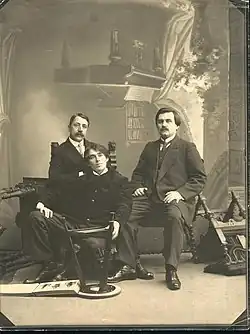 Matyushin, Alexei Kruchonykh, and Malevich at the First All-Russian Conference of the Bards of the Future, 1912. Photo by Karl Bulla.