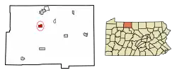 Location of Lewis Run in McKean County, Pennsylvania.