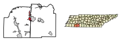 Location of Adamsville in McNairy County, Tennessee.