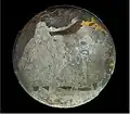 Inner casing of box mirror container with an engraving on a silvered surface. Ancient Greek. Museum of Fine Arts, Boston, around 340–320 BCE