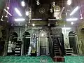 The qibla wall of the mosque, including the mihrab and minbar