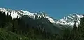 Southeast aspect of Mount Sifton (centre) seen from Trans-Canada Highway