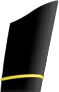 A narrow gold stripe on a blue sleeve.