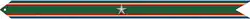A green streamer with red, gold, and blue horizontal stripes along the top and bottom with one silver star in the center