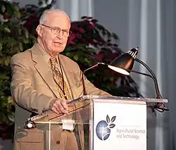 Norman Borlaug (B.S, Forestry, 1937; M.S. (1939) and Ph.D. (1942), Plant Pathology), 1970 Nobel Peace Prize