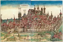 Image 14This woodcut shows Nuremberg as a prototype of a flourishing and independent city in the 15th century. (from History of cities)