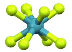 The square antiprismatic [XeF8]2− anion in the lattice of nitrosonium octafluoroxenate(VI), (NO)2XeF8.[5]