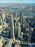Brooklyn Bridge as viewed from the One World Observatory in New York City.